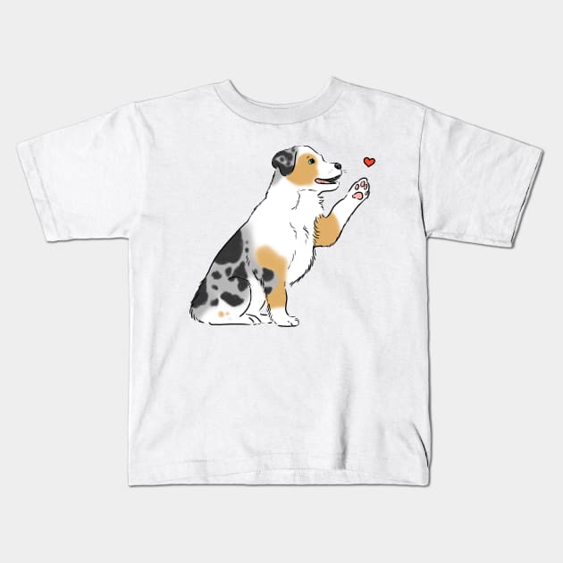 Australian Shepherd and Heart, Sweet Aussie Dog, Aussie Mom, Aussie Dad Kids T-Shirt by sockdogs